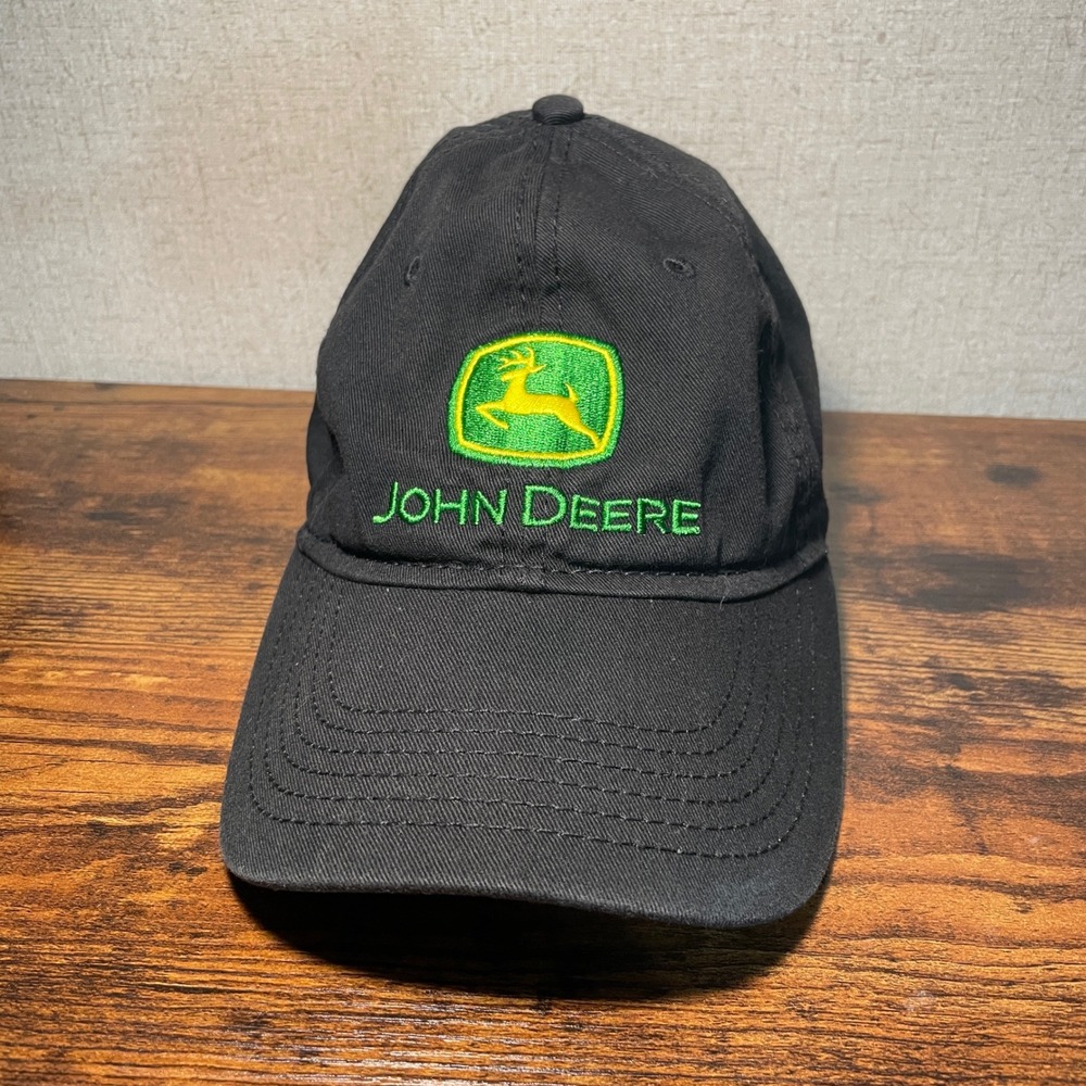 John Deere Mens Black Adjustable Baseball Hat Embroidered Logo Cotton Cap